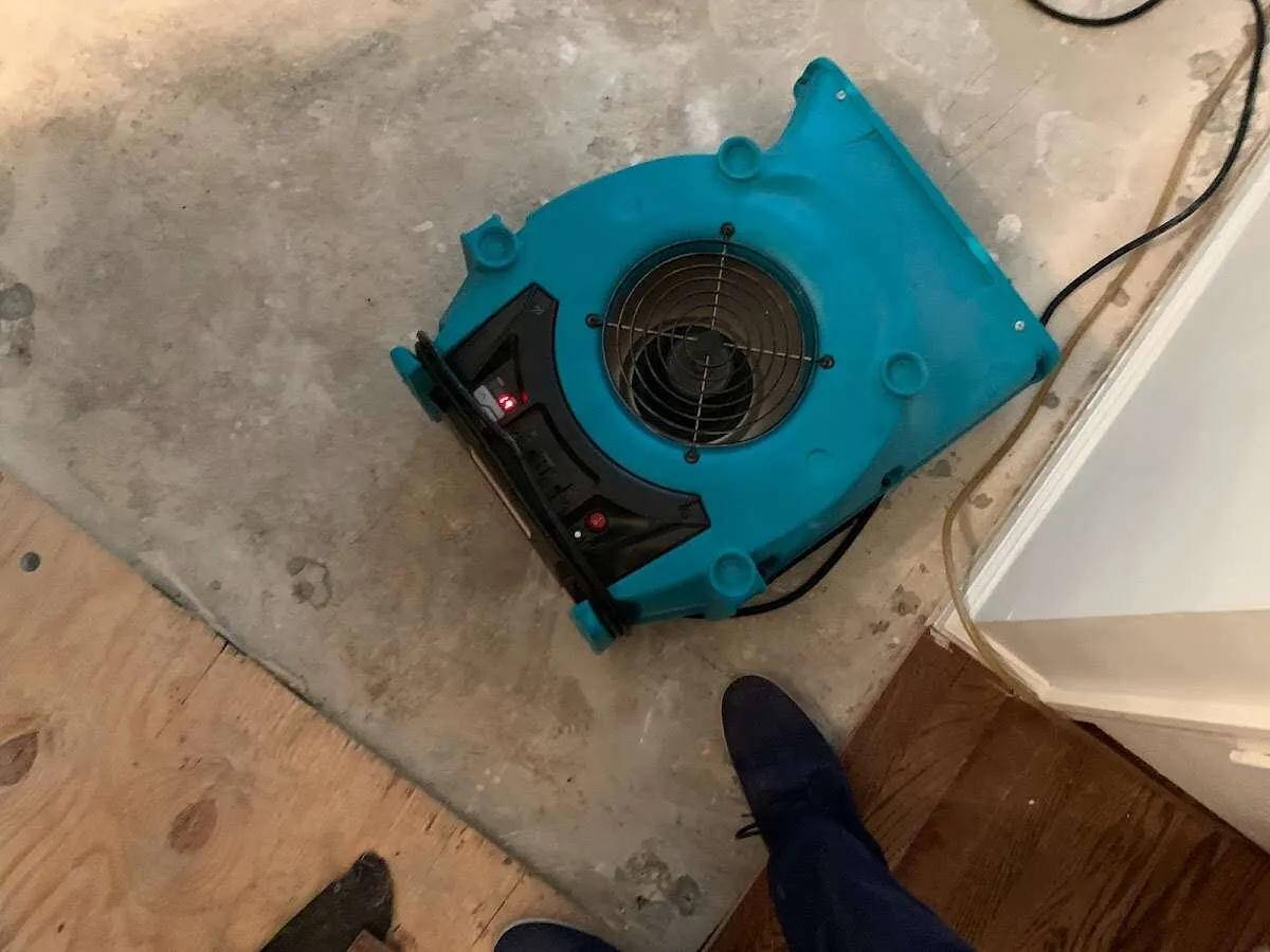 Air mover drying subfloor during Leak Detection & Repair in Sachse